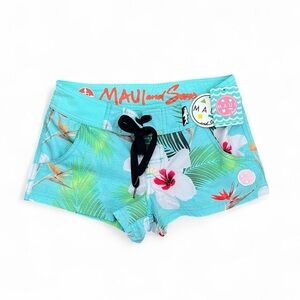 Maui and Sons Womens Floral Boardshorts Sz 1 Tropical Cover Up Beachwear